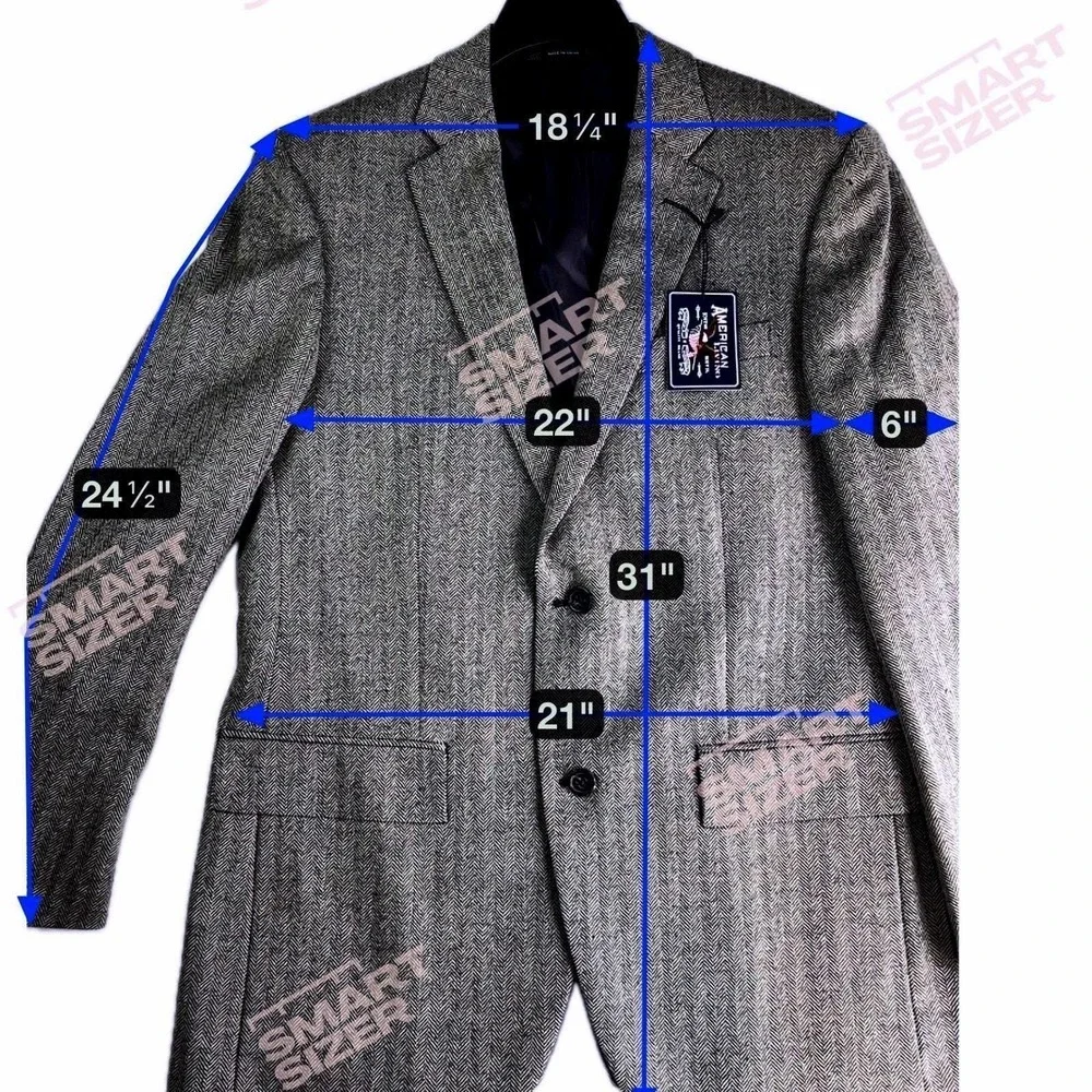 Mens Classic Herringbone Wool Blazer 40R Grey‎ Sport Coat American Living